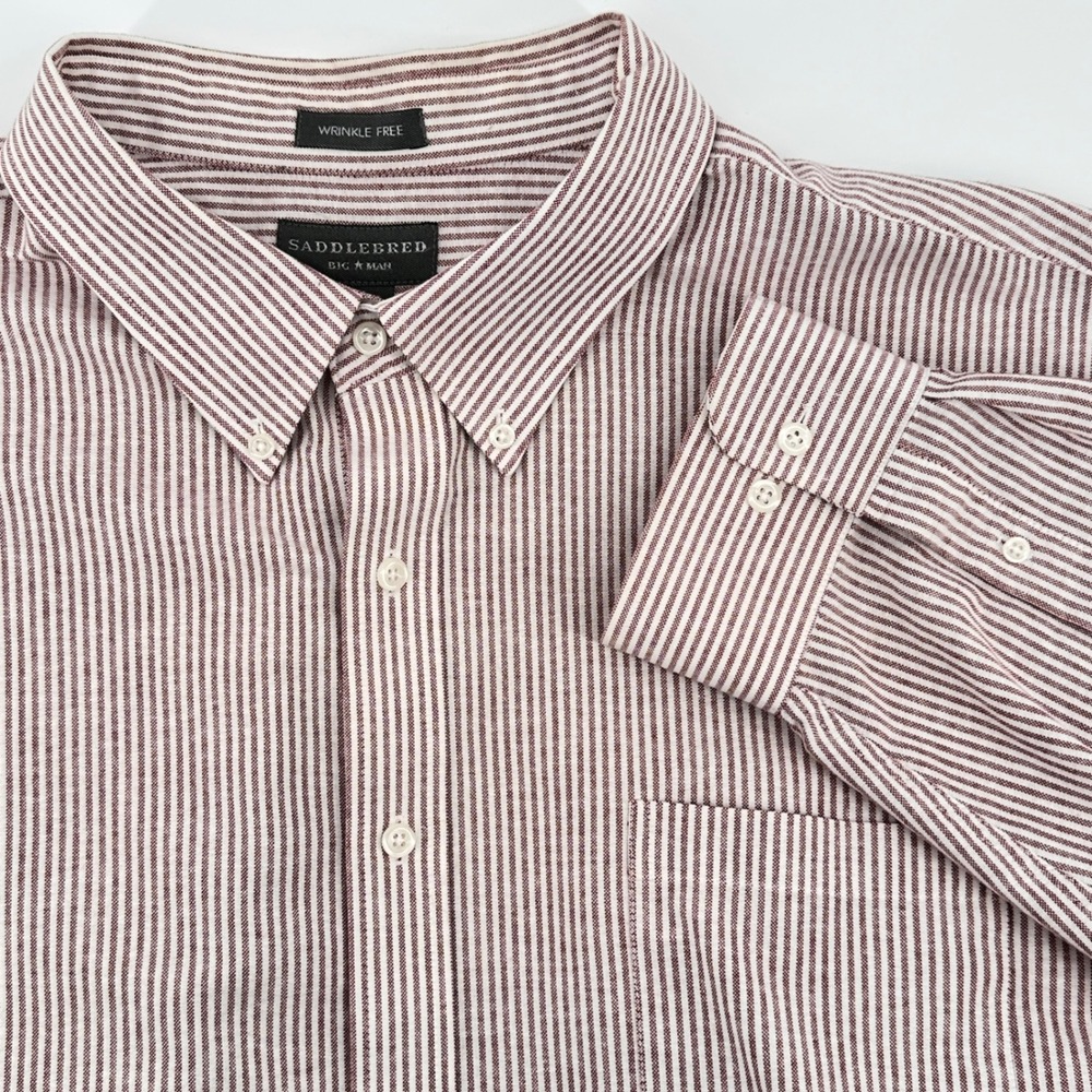 Saddlebred Big & Tall Mens 3X Wrinkle Free Red Stripe Button Down Flannel Shirt